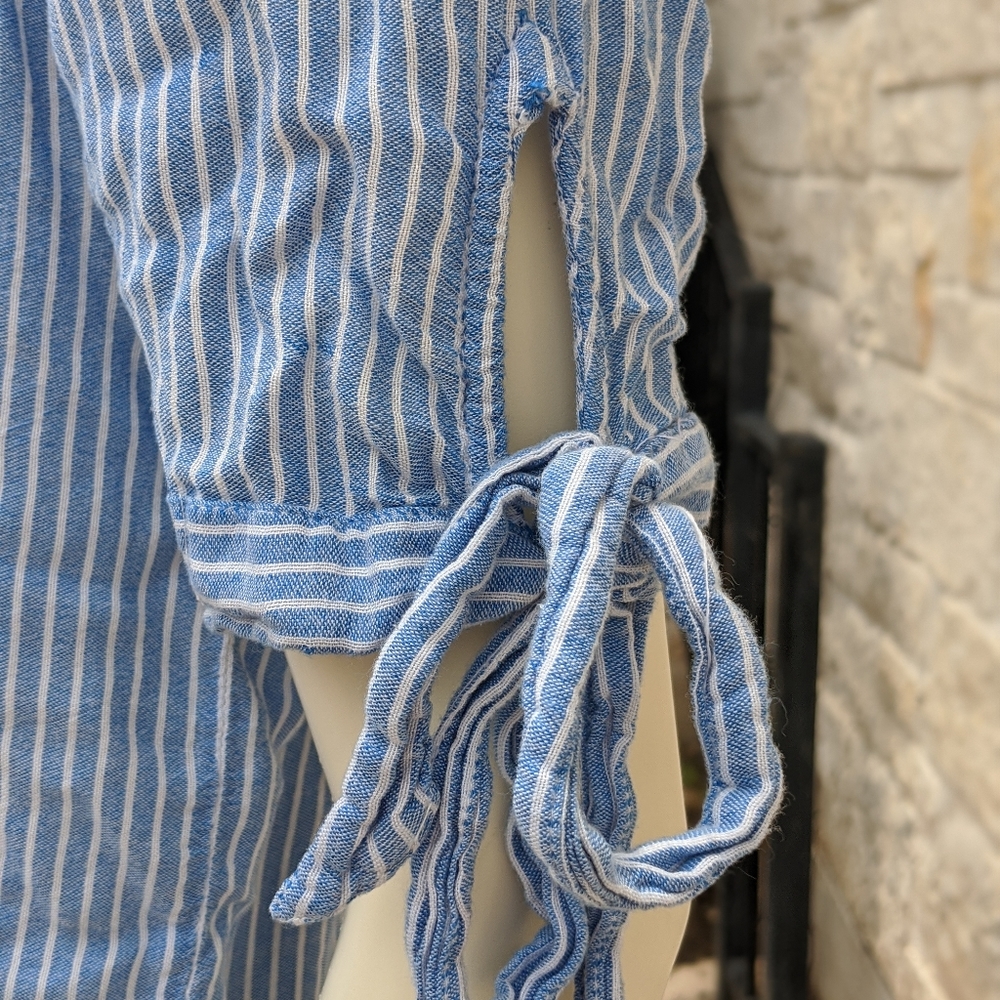 Kendall and Kylie Blue Striped Tie Blouse - Picture 4 of 12
